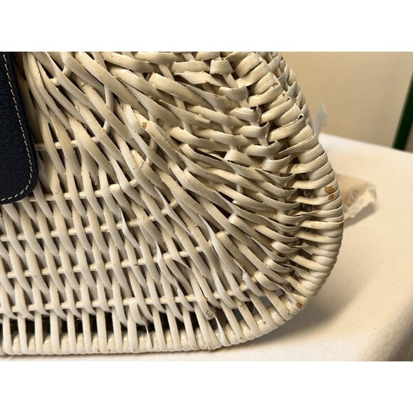Kate Spade Ivory Navy SANTIAGO ALEK PLANTATION WICKER BAG Handbag - Picture 14 of 16